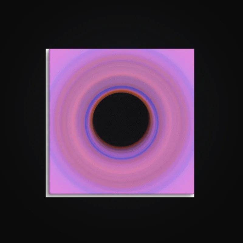Circular light artwork shown on a gallery canvas mockup