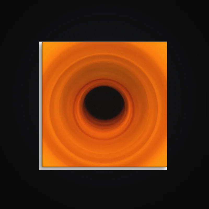 Circular light artwork shown on a gallery canvas mockup