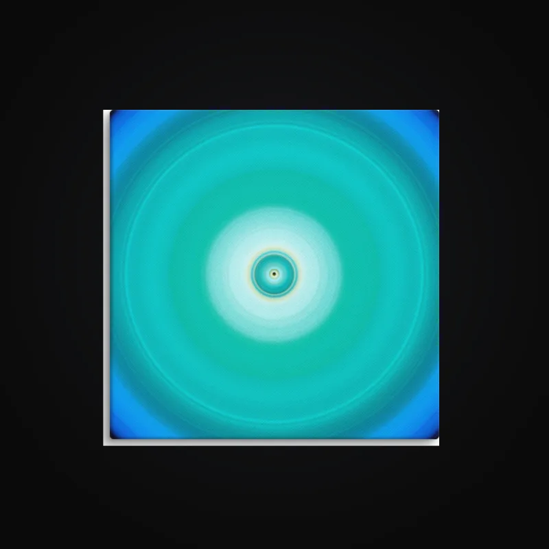 Circular light artwork shown on a gallery canvas mockup