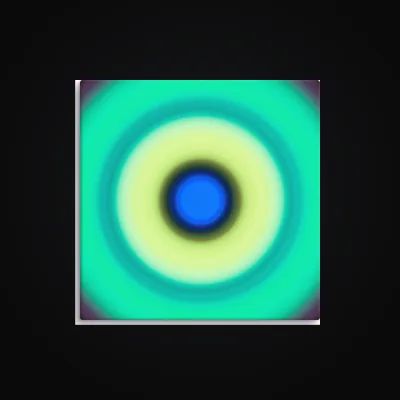 Circular light artwork shown on a gallery canvas mockup