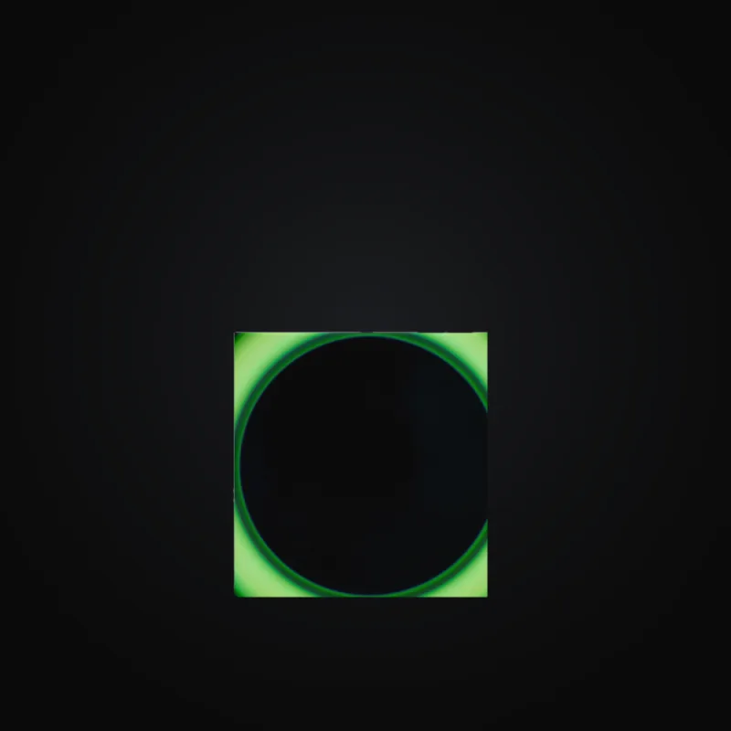 Circular light artwork shown on a gallery canvas mockup