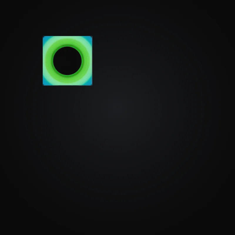 Circular light artwork shown on a gallery canvas mockup