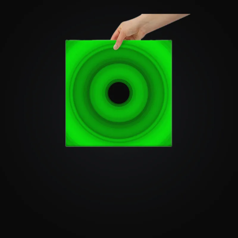 Circular light artwork shown on a gallery canvas mockup