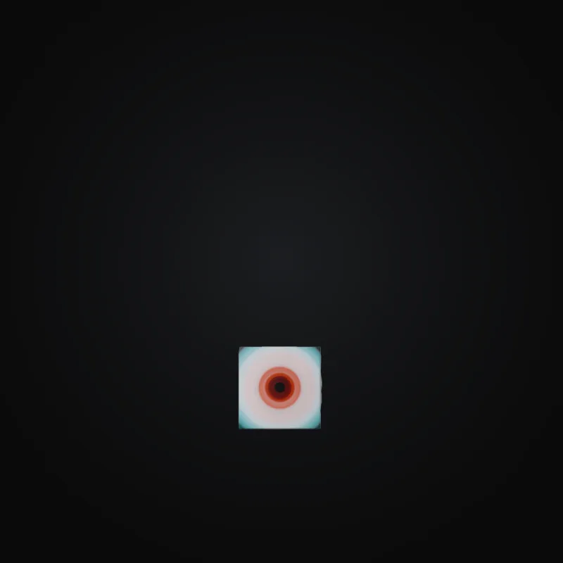 Circular light artwork shown on a gallery canvas mockup