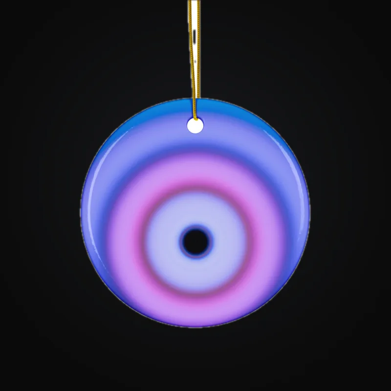 Circular light artwork shown on a ceramic ornament mockup