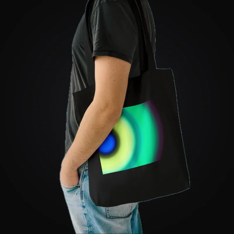 Circular light artwork shown on a cotton tote mockup