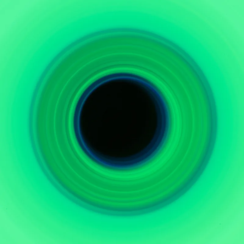 Green circular light artwork composed as a square creative