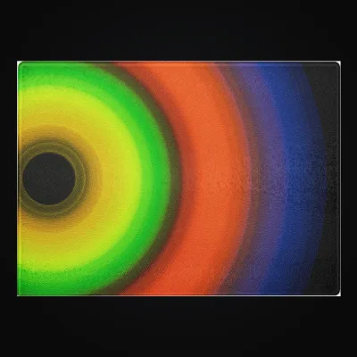 Circular light artwork shown on a glass cutting board mockup