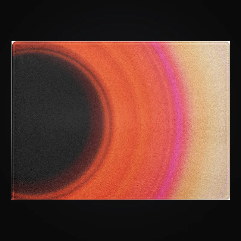 Circular light artwork shown on a glass cutting board mockup