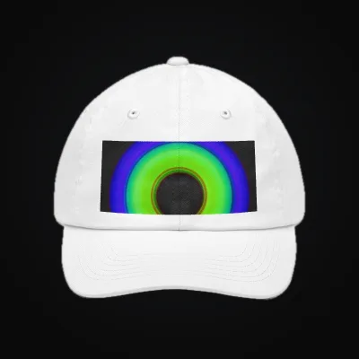 Circular light artwork shown on a classic dad hat mockup