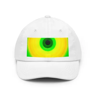 Circular light artwork by the ArtDrop founder on a real dad hat