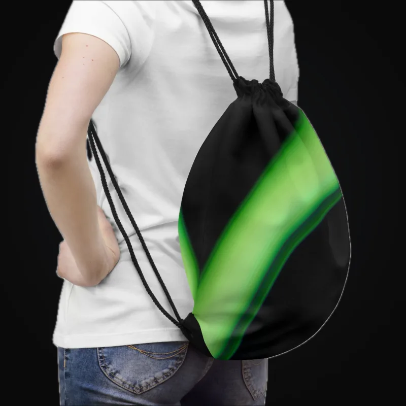 Circular light artwork shown on a drawstring bag mockup