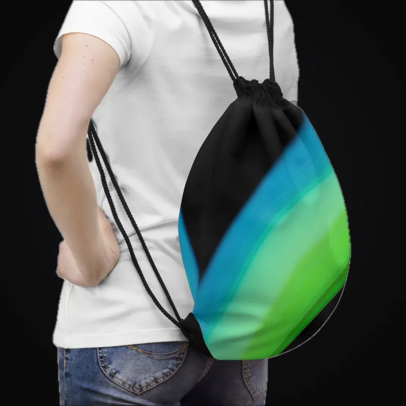 Circular light artwork shown on a drawstring bag mockup
