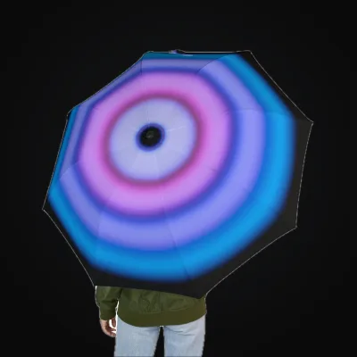 Circular light artwork shown on a foldable umbrella mockup
