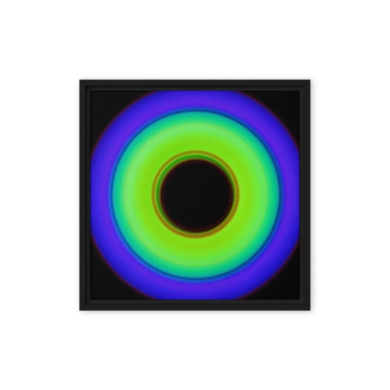 Circular light artwork shown on a framed canvas mockup