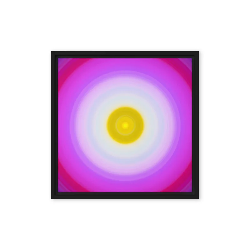 Circular light artwork shown on a framed canvas mockup