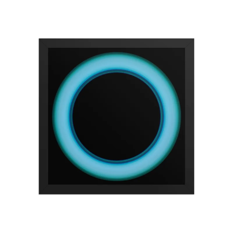 Circular light artwork shown on a framed fine art poster mockup