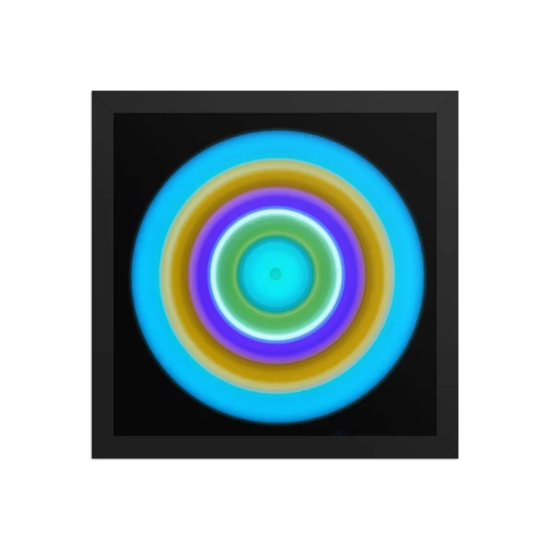Circular light artwork shown on a framed fine art poster mockup