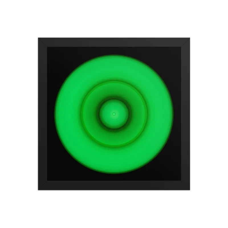 Circular light artwork shown on a framed fine art poster mockup