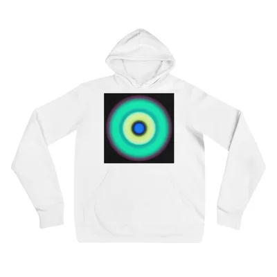 Circular light artwork by the ArtDrop founder on a real pullover hoodie