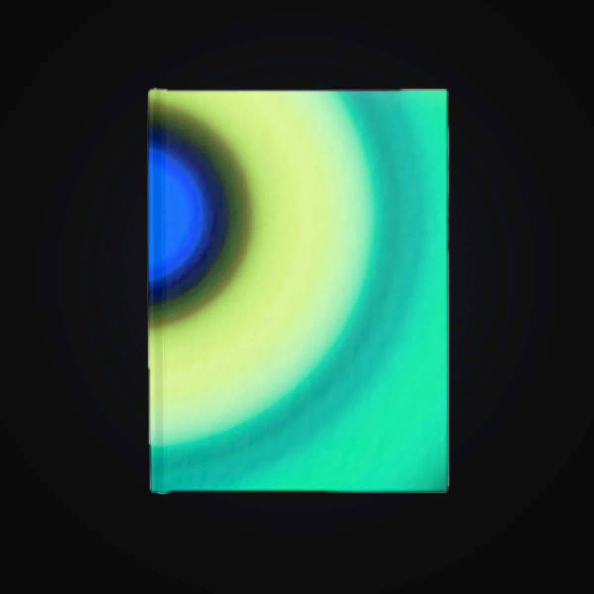 Circular light artwork shown on a journal mockup