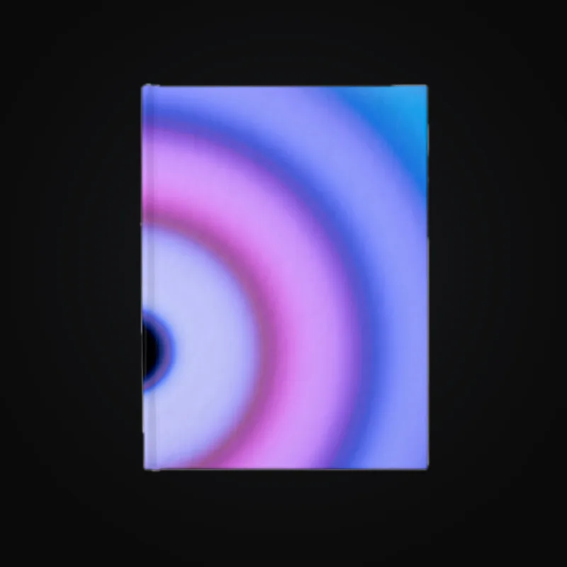 Circular light artwork shown on a journal mockup