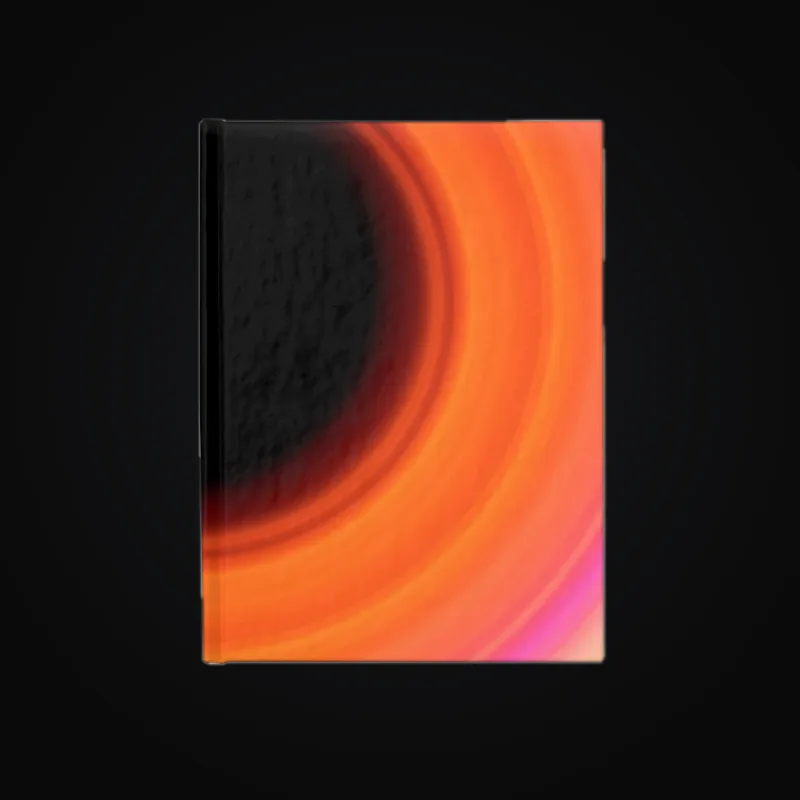 Circular light artwork shown on a journal mockup