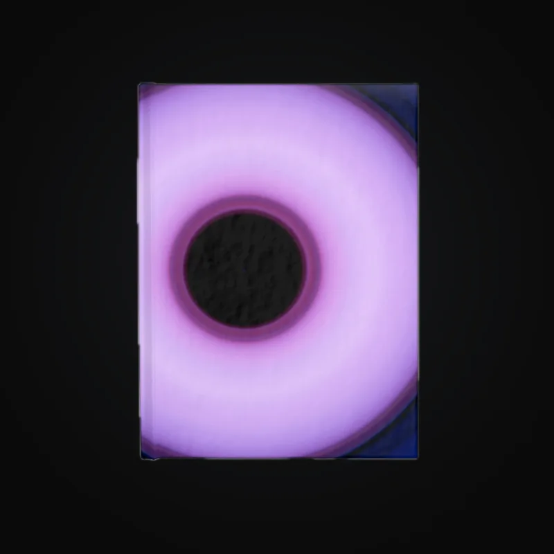 Circular light artwork shown on a journal mockup