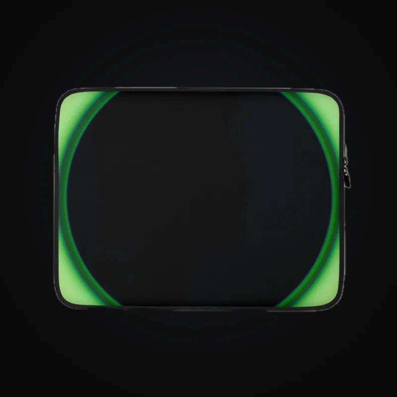 Circular light artwork shown on a laptop sleeve mockup