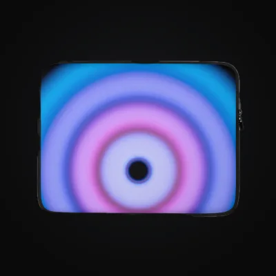 Circular light artwork shown on a laptop sleeve mockup