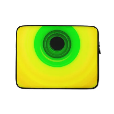 Circular light artwork by the ArtDrop founder on a real laptop sleeve