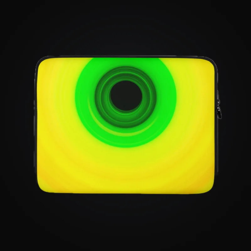 Circular light artwork shown on a laptop sleeve mockup