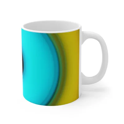 Circular light artwork by the ArtDrop founder on a real ceramic mug