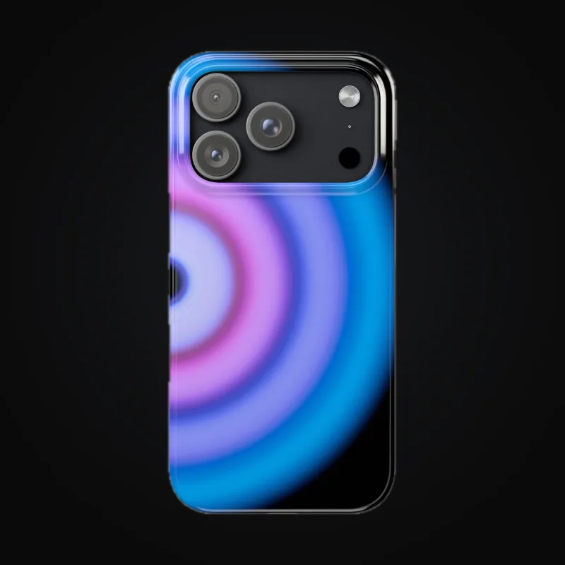 Circular light artwork shown on a phone case mockup