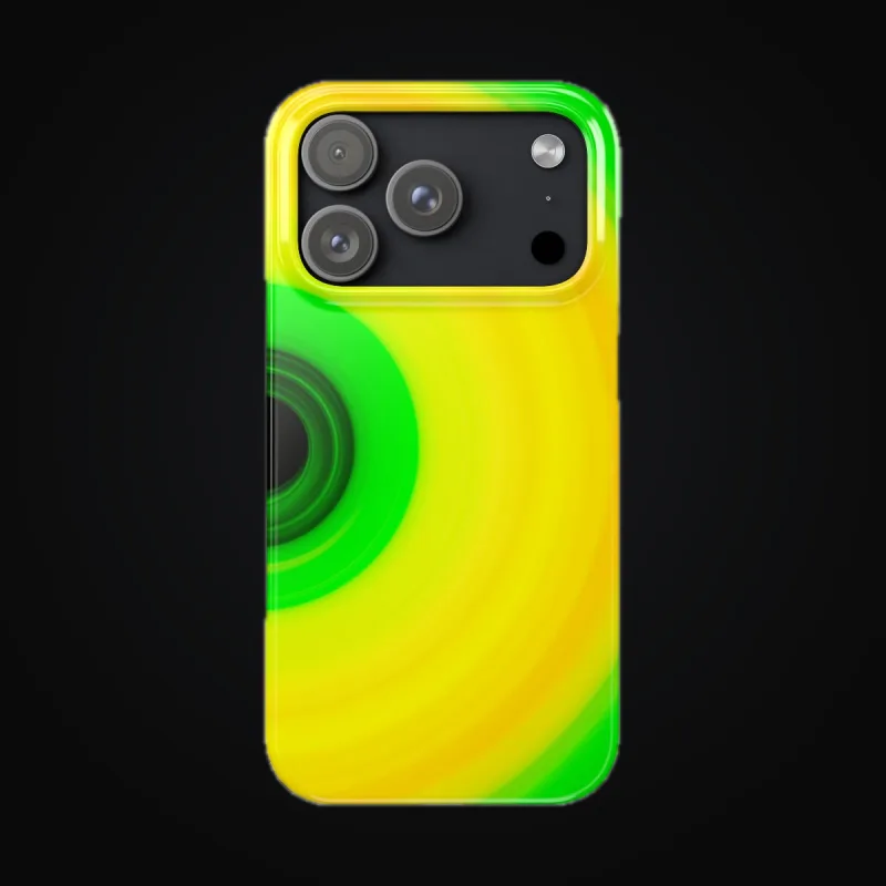 Circular light artwork shown on a phone case mockup