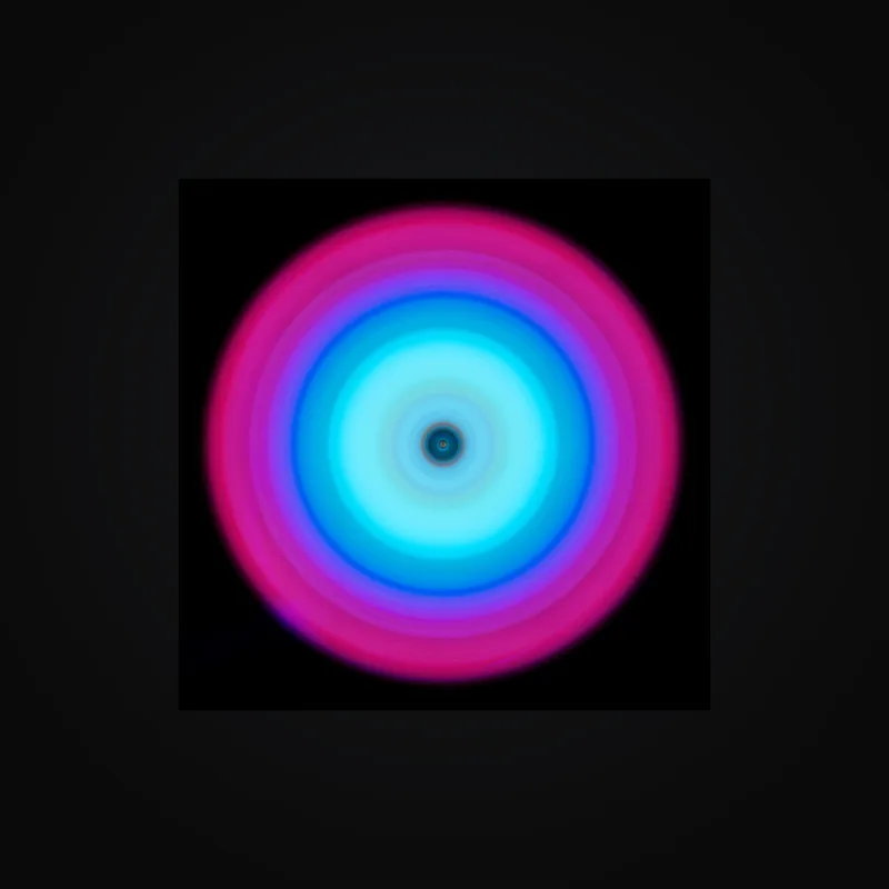 Circular light artwork shown on a fine art poster mockup