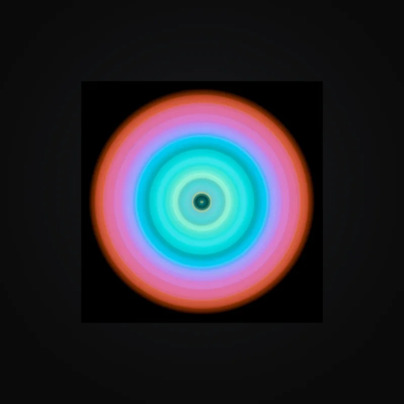 Circular light artwork shown on a fine art poster mockup