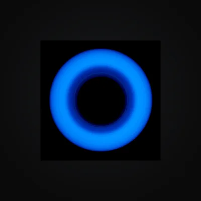 Obra de luz circular presentada en una maqueta de póster de arte