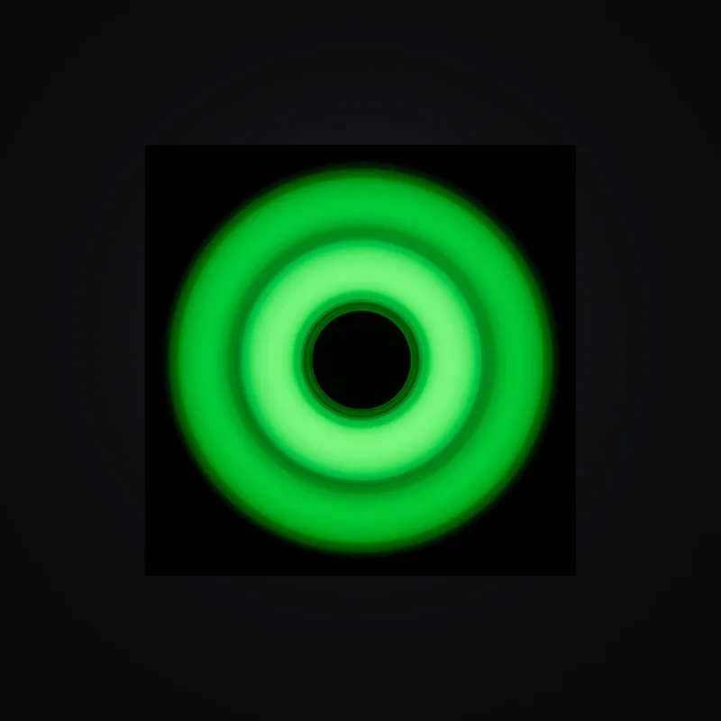 Circular light artwork shown on a fine art poster mockup