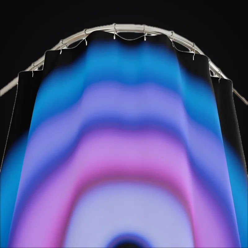Circular light artwork shown on a shower curtain mockup
