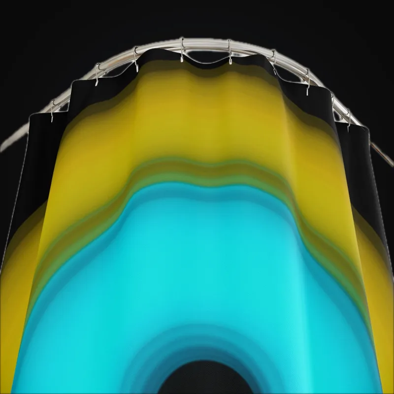 Circular light artwork shown on a shower curtain mockup