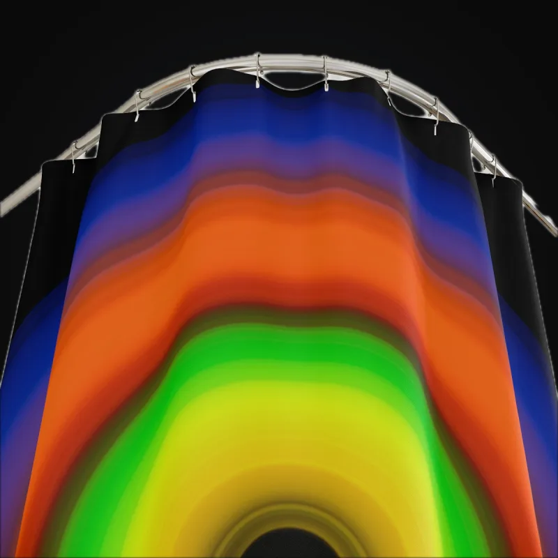 Circular light artwork shown on a shower curtain mockup