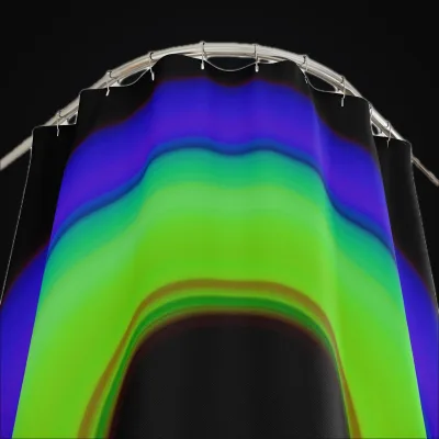 Circular light artwork shown on a shower curtain mockup