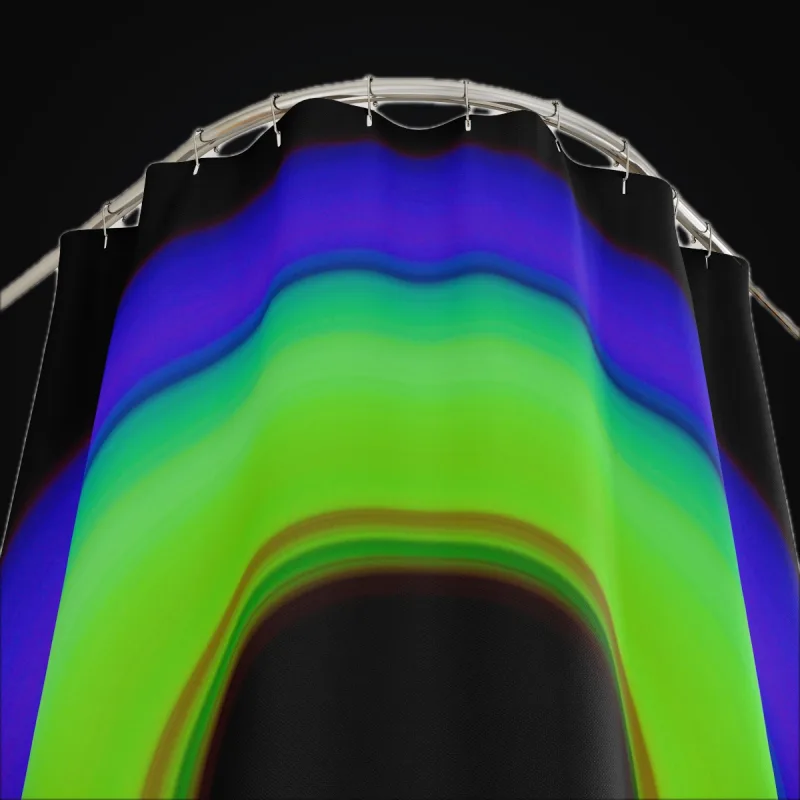 Circular light artwork shown on a shower curtain mockup