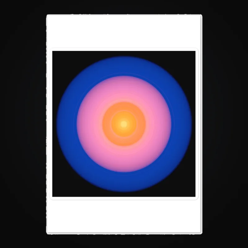 Circular light artwork shown on a sticker sheet mockup
