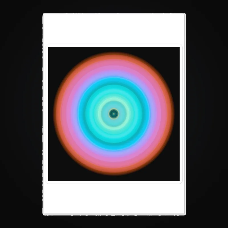 Circular light artwork shown on a sticker sheet mockup