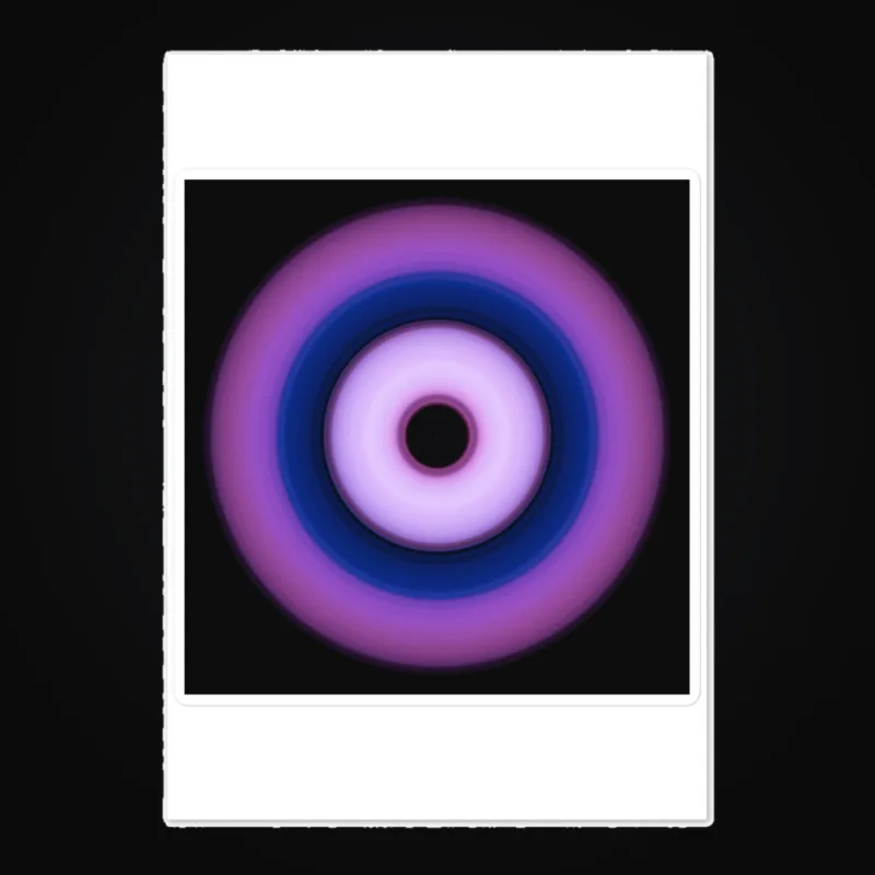 Circular light artwork shown on a sticker sheet mockup