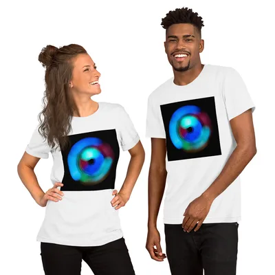 Circular light artwork by the ArtDrop founder on a real unisex t-shirt