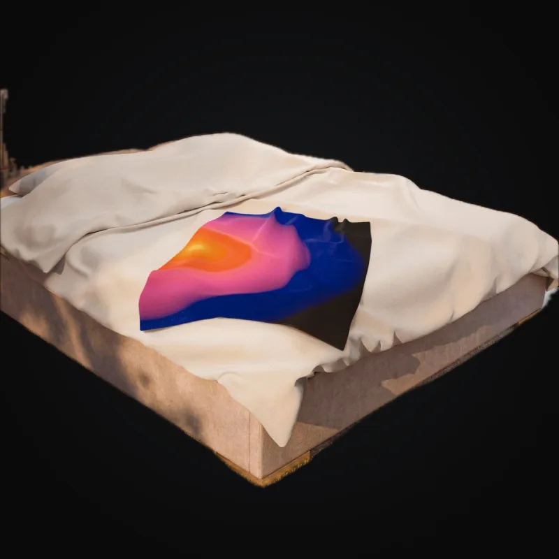 Circular light artwork shown on a velveteen blanket mockup