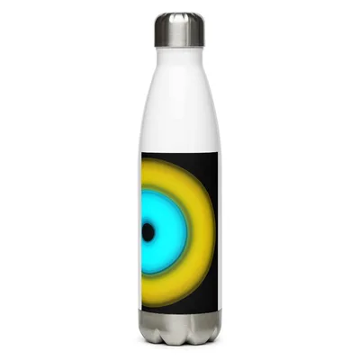 Circular light artwork by the ArtDrop founder on a real water bottle